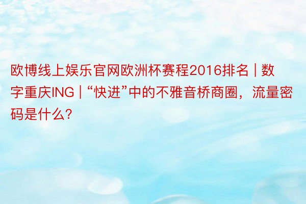 欧博线上娱乐官网欧洲杯赛程2016排名 | 数字重庆ING | “快进”中的不雅音桥商圈，流量密码是什么？
