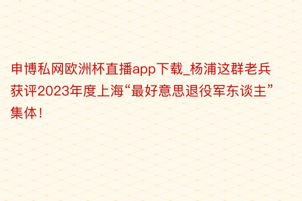 申博私网欧洲杯直播app下载_杨浦这群老兵获评2023年度上海“最好意思退役军东谈主”集体！