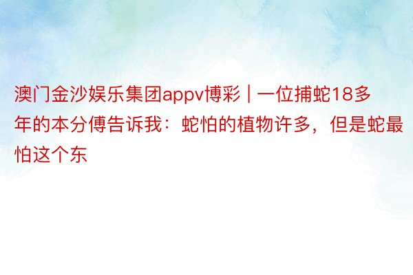 澳门金沙娱乐集团appv博彩 | 一位捕蛇18多年的本分傅告诉我:蛇怕的植物许多,但是蛇最怕这个东