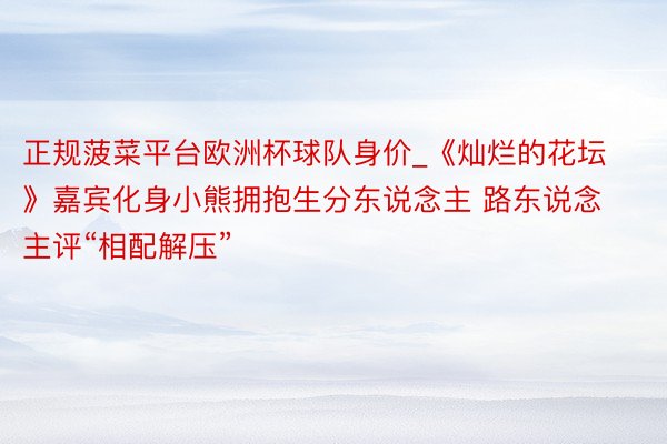 正规菠菜平台欧洲杯球队身价_《灿烂的花坛》嘉宾化身小熊拥抱生分东说念主 路东说念主评“相配解压”