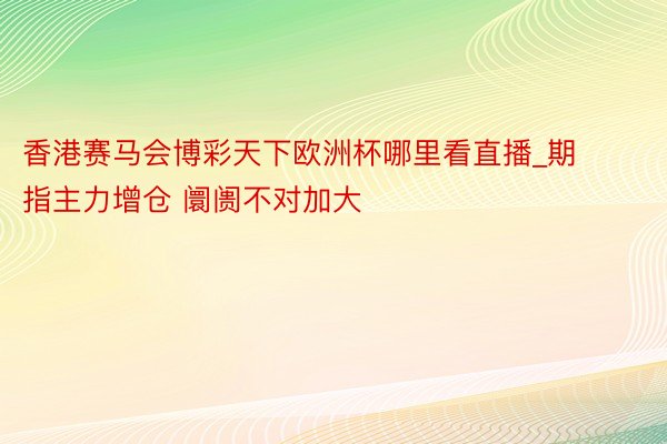 香港赛马会博彩天下欧洲杯哪里看直播_期指主力增仓 阛阓不对加大