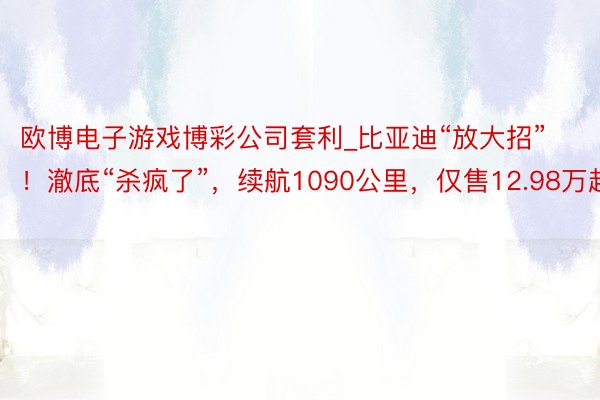 欧博电子游戏博彩公司套利_比亚迪“放大招”！澈底“杀疯了”，续航1090公里，仅